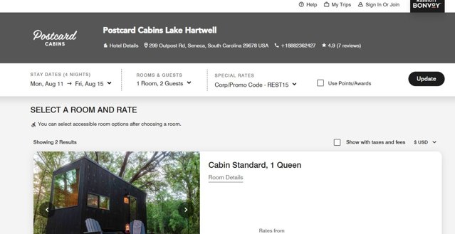 Postcard Cabins checkout page showing Postcard Cabins promo code box | Screenshot taken by SimplyCodes community member on Jul 30, 2025