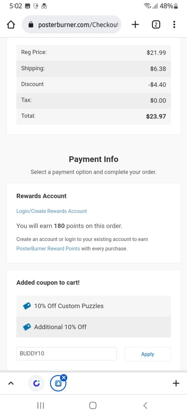 PosterBurner checkout page showing PosterBurner discount code box | Screenshot taken by SimplyCodes community member on May 7, 2022