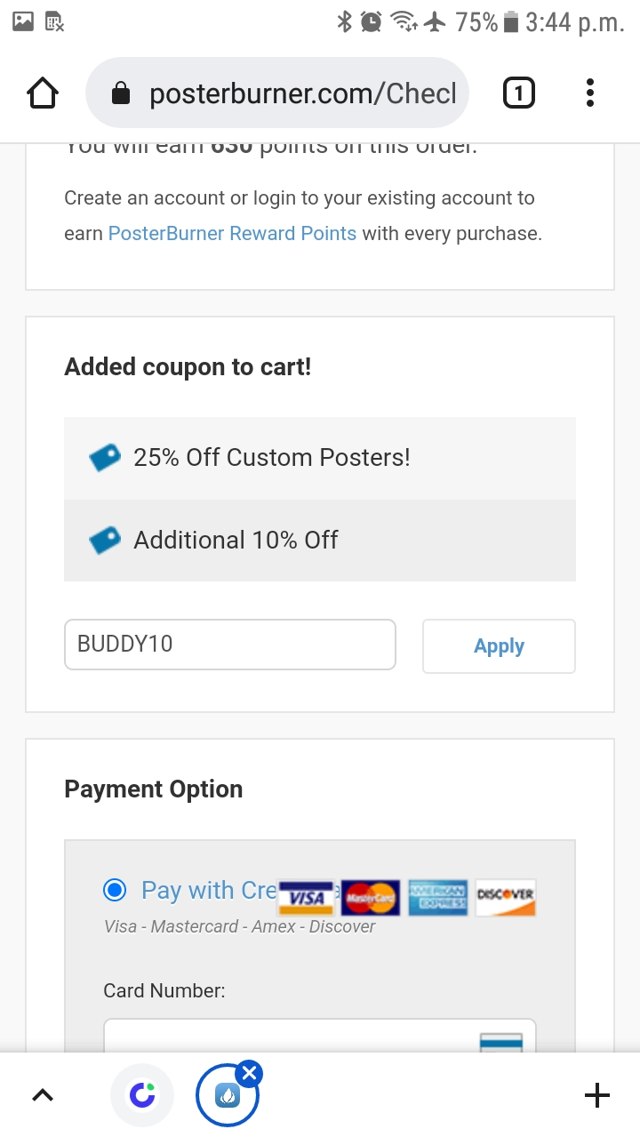 PosterBurner checkout page showing PosterBurner discount code box | Screenshot taken by SimplyCodes community member on Jun 7, 2022