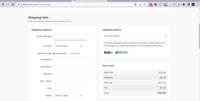 PosterBurner checkout page showing PosterBurner discount code box | Screenshot taken by SimplyCodes community member on Apr 23, 2023