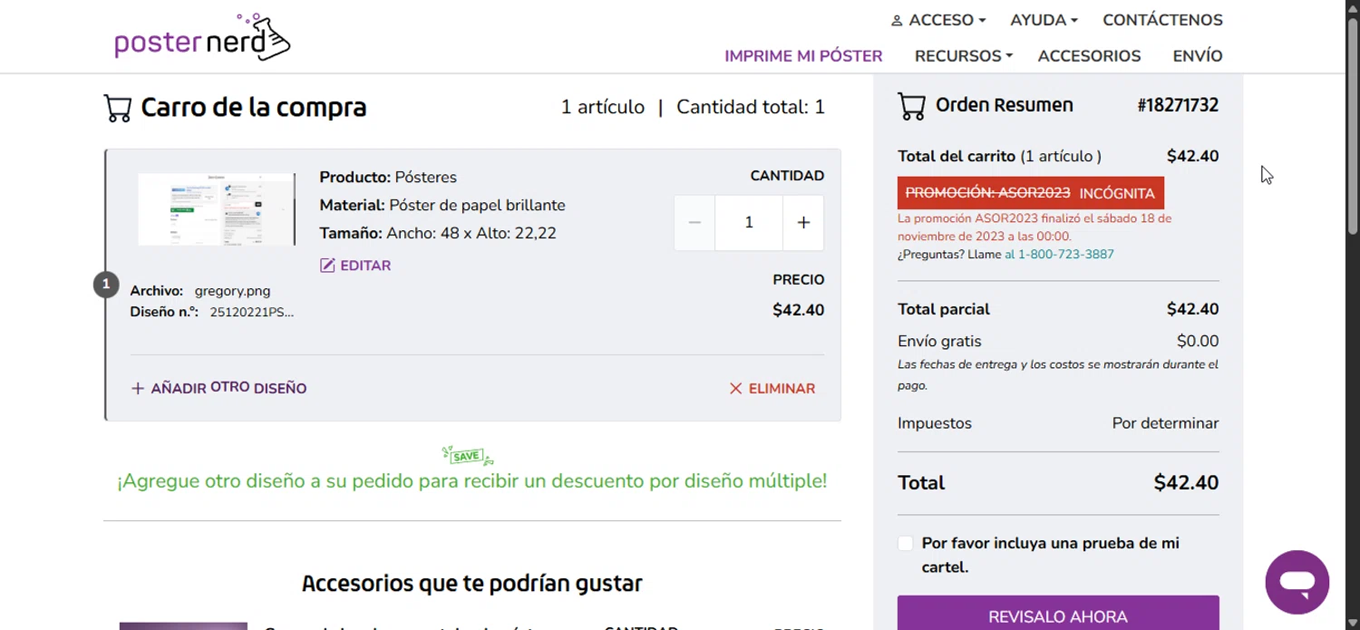 PosterNerd promo code screenshot showing code ASOR2023 applied at PosterNerd checkout page. Uploaded by SimplyCodes community member LuckyPioneer1027 on Dec 3, 2025