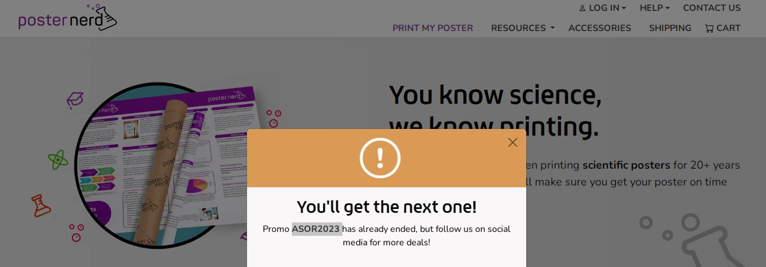PosterNerd promo code screenshot showing code ASOR2023 applied at PosterNerd checkout page. Uploaded by SimplyCodes community member RonaldAcunaJr on Nov 27, 2025