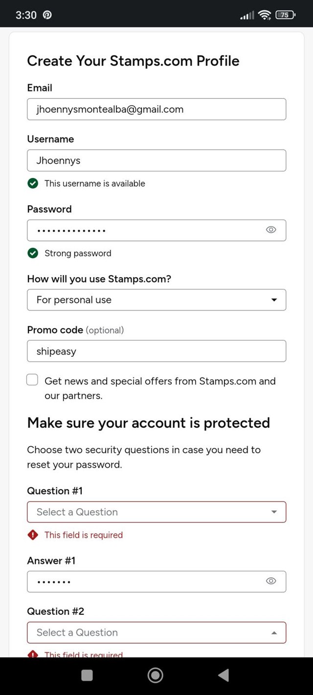 Stamps.com checkout page showing Stamps.com promo code box | Screenshot taken by SimplyCodes community member on Dec 20, 2024