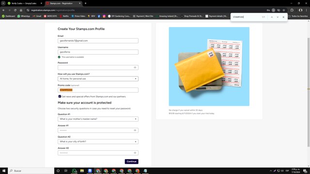 Stamps.com checkout page showing Stamps.com promo code box | Screenshot taken by SimplyCodes community member on Oct 7, 2024