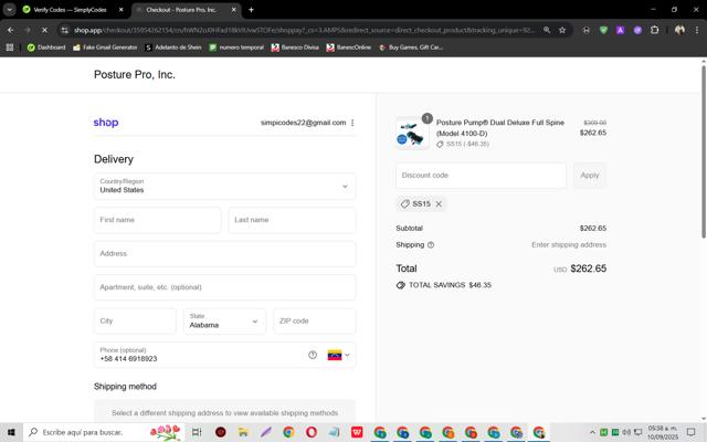 Posture Pump checkout page showing Posture Pump discount code box | Screenshot taken by SimplyCodes community member on Sep 10, 2025