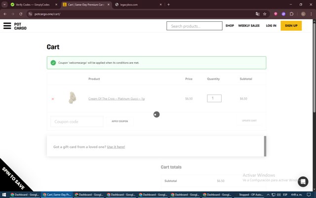 Pot Cargo checkout page showing Pot Cargo promo code box | Screenshot taken by SimplyCodes community member on Jun 10, 2025