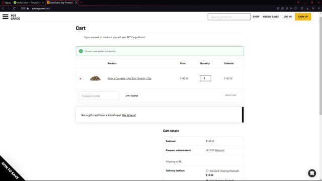 Pot Cargo checkout page showing Pot Cargo promo code box | Screenshot taken by SimplyCodes community member on Jun 24, 2025