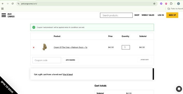 Pot Cargo checkout page showing Pot Cargo promo code box | Screenshot taken by SimplyCodes community member on Jun 17, 2025