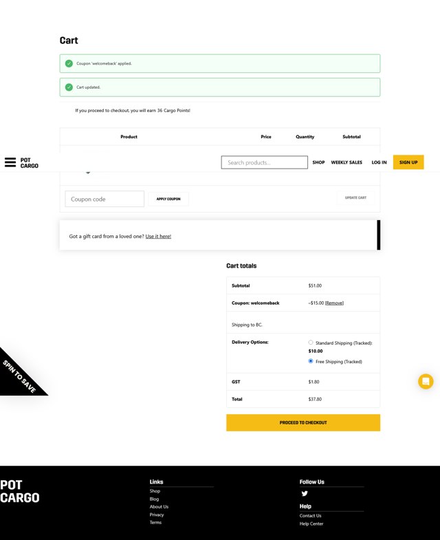Pot Cargo checkout page showing Pot Cargo promo code box | Screenshot taken by SimplyCodes community member on Jun 10, 2025