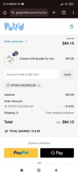 Pott'd US coupon verification screenshot