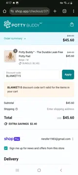 BLANKET15 coupon verification screenshot