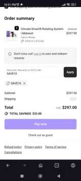 SAVE10 coupon verification screenshot