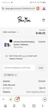 TEXT15 coupon verification screenshot