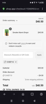 CHIEF10 coupon verification screenshot