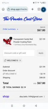WELCOME10 coupon verification screenshot