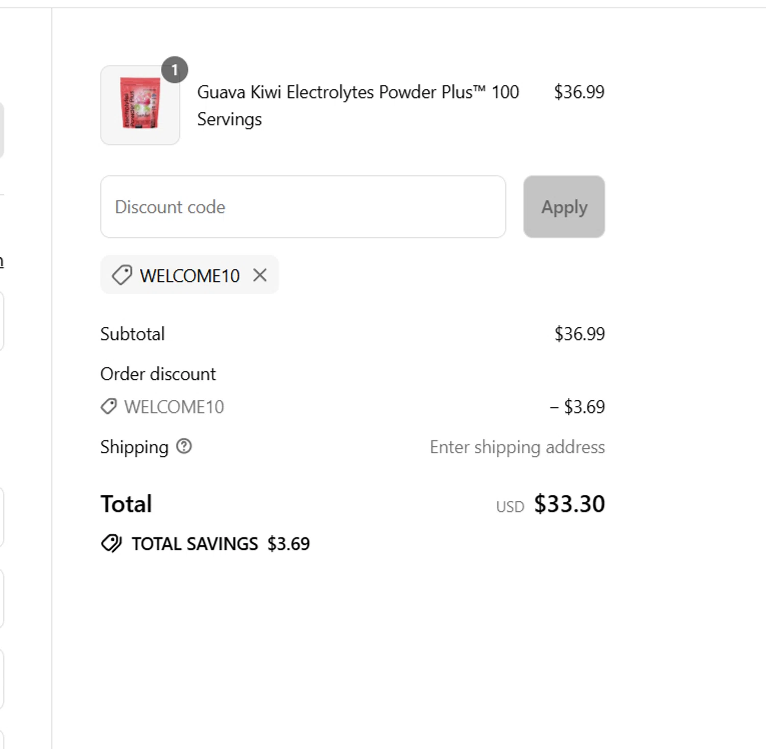 PowderVitamin coupon code screenshot showing code WELCOME10 applied at PowderVitamin checkout page. Uploaded by SimplyCodes community member RewardCurator5232 on Jul 23, 2025