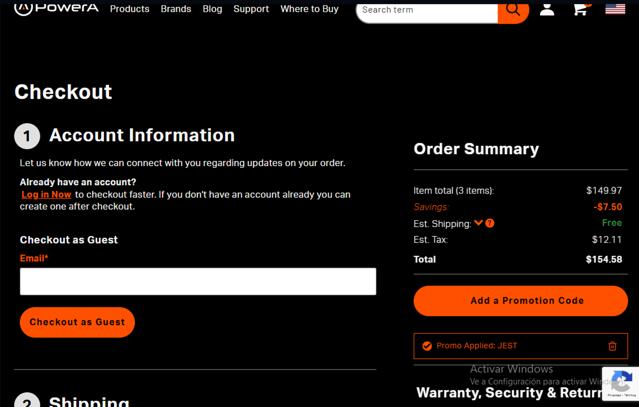 PowerA checkout page showing PowerA promo code box | Screenshot taken by SimplyCodes community member on Sep 6, 2025