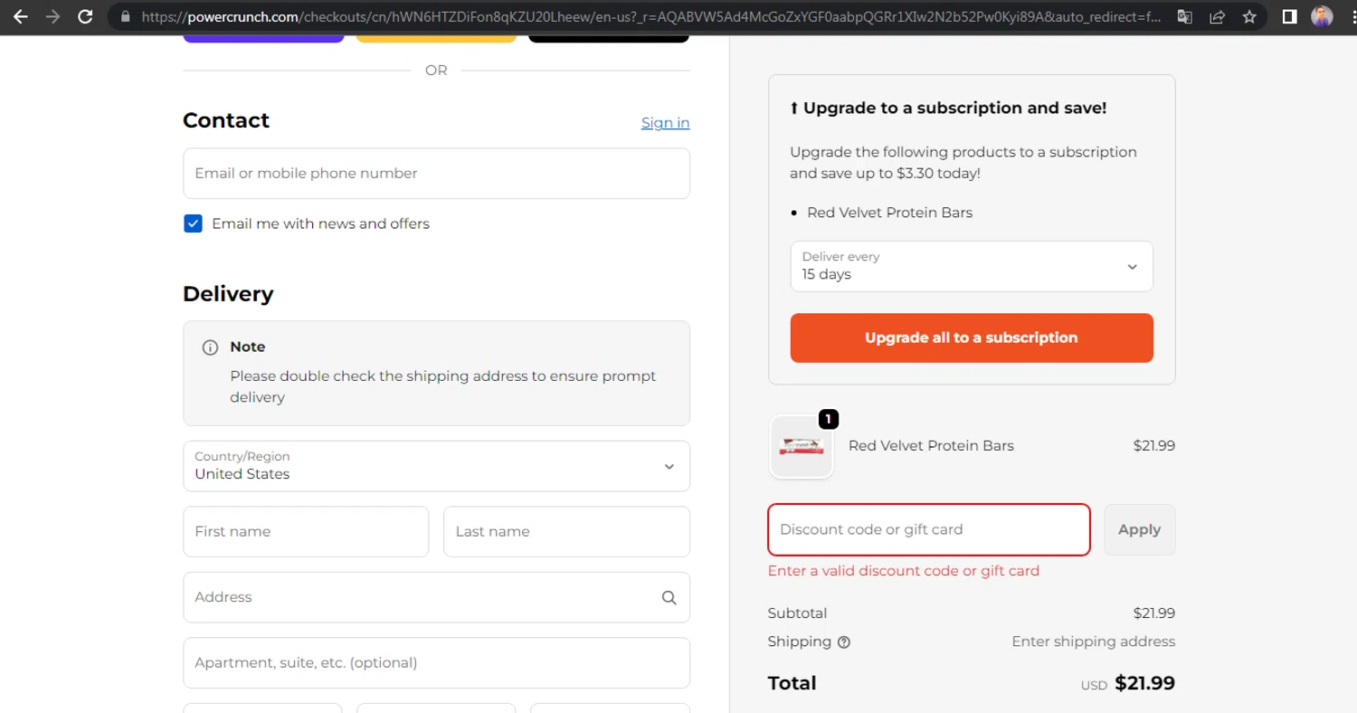 Power Crunch discount code screenshot showing code CMB2G2 applied at Power Crunch checkout page. Uploaded by SimplyCodes community member HUNTER1406 on Dec 10, 2025