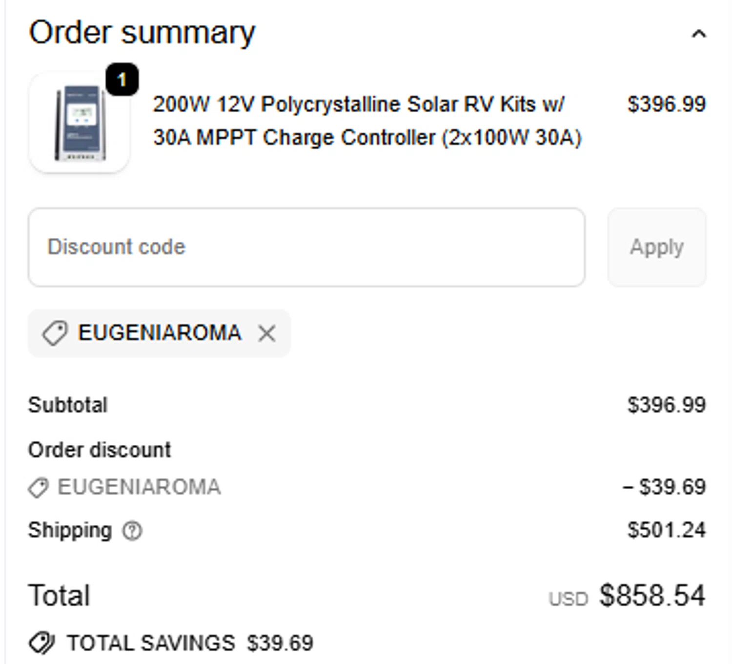 PowerECO promo code screenshot showing code EUGENIAROMA applied at PowerECO checkout page. Uploaded by SimplyCodes community member MariaRoma on Jun 9, 2026