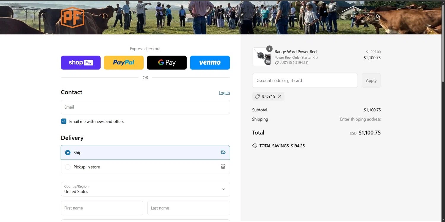 Powerflex promo code screenshot showing code JUDY15 applied at Powerflex checkout page. Uploaded by SimplyCodes community member Depressive on Jun 20, 2025