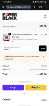 AKIEL15 coupon verification screenshot
