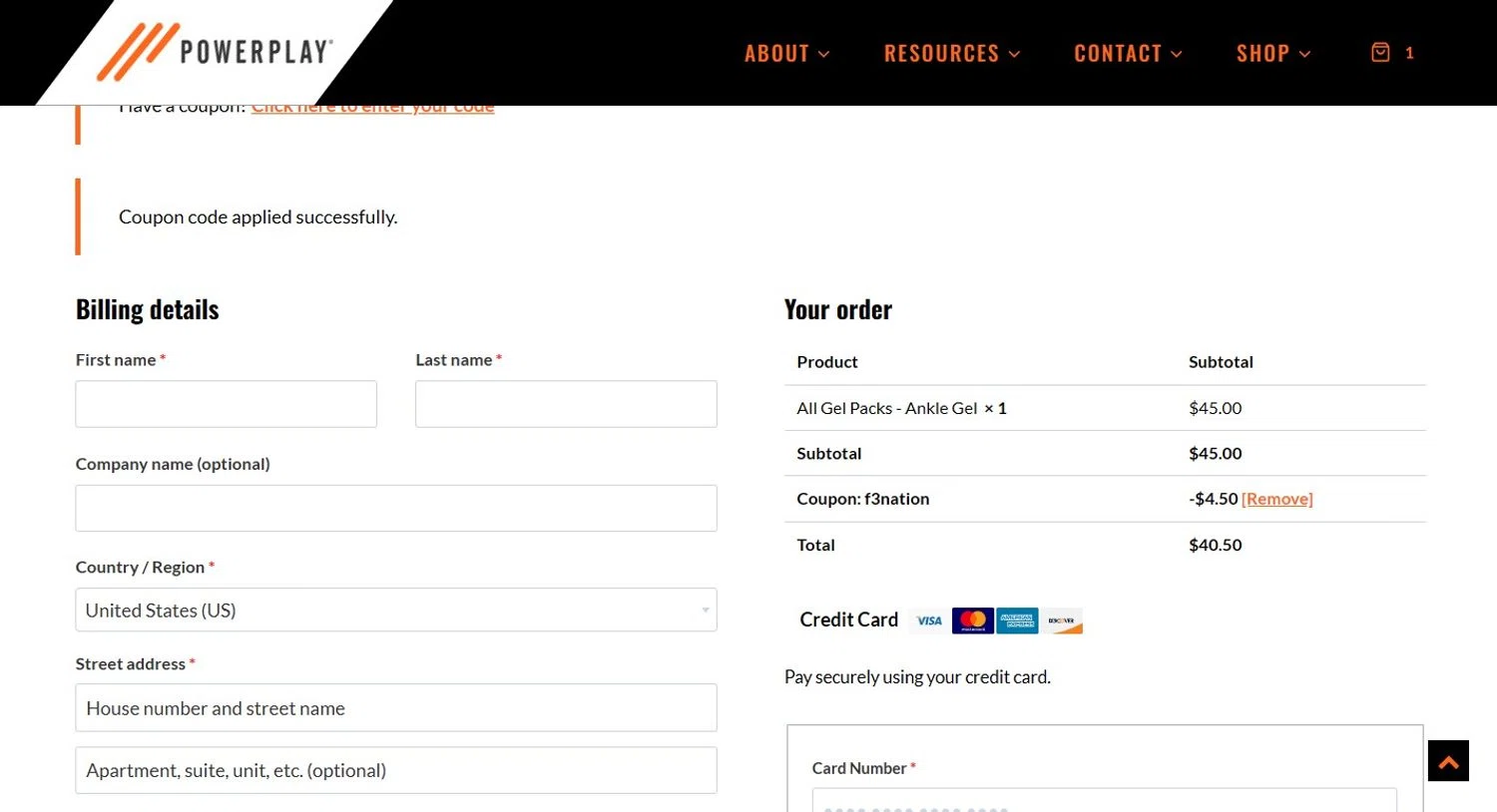 PowerPlay promo code screenshot showing code F3NATION applied at PowerPlay checkout page. Uploaded by SimplyCodes community member LUAR777 on Apr 3, 2025