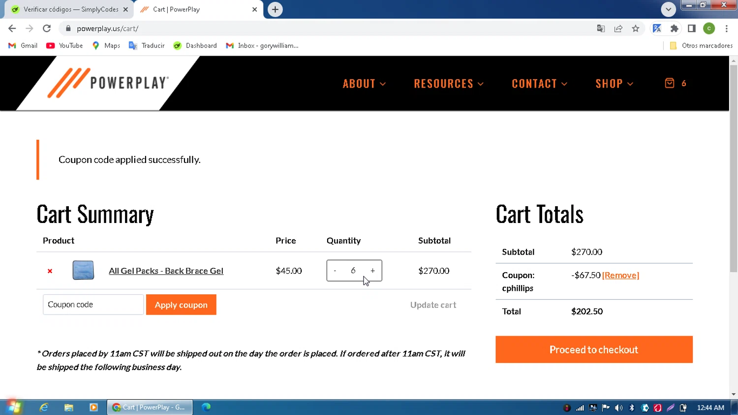 PowerPlay promo code screenshot showing code CPHILLIPS applied at PowerPlay checkout page. Uploaded by SimplyCodes community member MagnificentPilot8371 on May 23, 2025