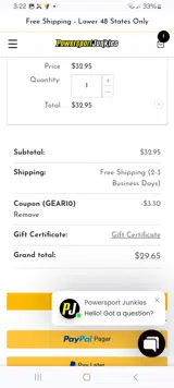 Powersport Junkies coupon verification screenshot