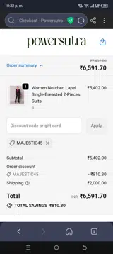 majestic45 coupon verification screenshot