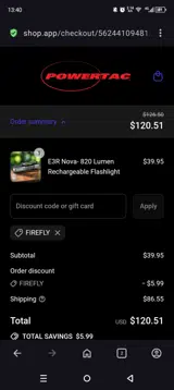 FIREFLY coupon verification screenshot