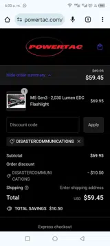 Disastercommunications coupon verification screenshot