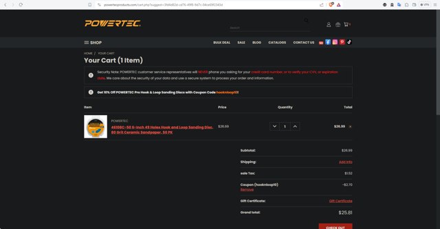 Powertec checkout page showing Powertec discount code box | Screenshot taken by SimplyCodes community member on May 5, 2024