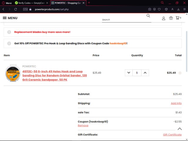 Powertec checkout page showing Powertec discount code box | Screenshot taken by SimplyCodes community member on Jun 3, 2024