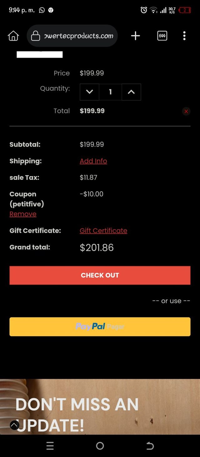 Powertec checkout page showing Powertec discount code box | Screenshot taken by SimplyCodes community member on May 7, 2025