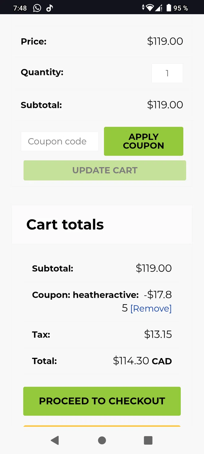 Power WearHouse promo code screenshot showing code HEATHERACTIVE applied at Power WearHouse checkout page. Uploaded by SimplyCodes community member Jerusalen on Dec 3, 2025