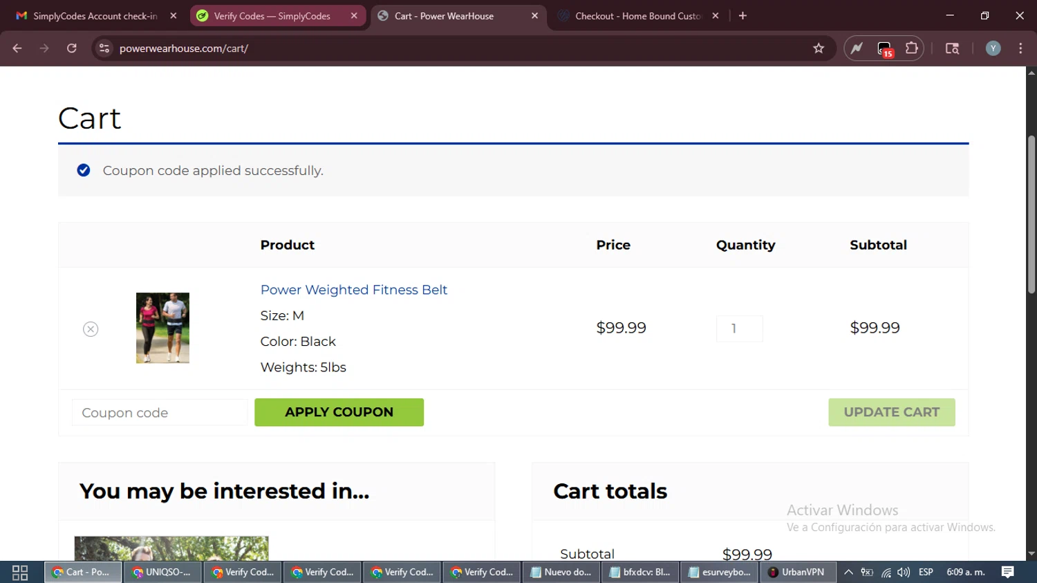 Power WearHouse promo code screenshot showing code TOSCARENO applied at Power WearHouse checkout page. Uploaded by SimplyCodes community member MoneyTiger5162 on Oct 30, 2025