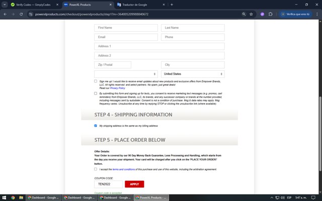 PowerXL checkout page showing PowerXL discount code box | Screenshot taken by SimplyCodes community member on Jun 5, 2025