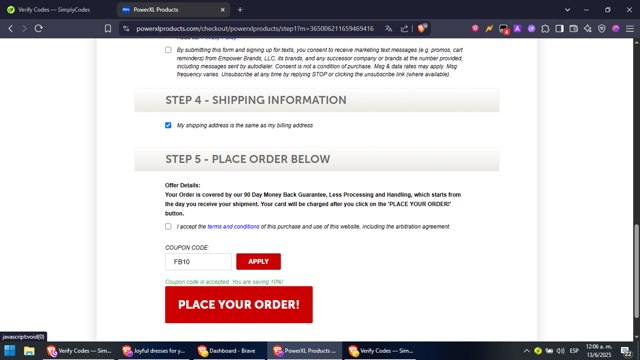 PowerXL checkout page showing PowerXL discount code box | Screenshot taken by SimplyCodes community member on Jun 13, 2025