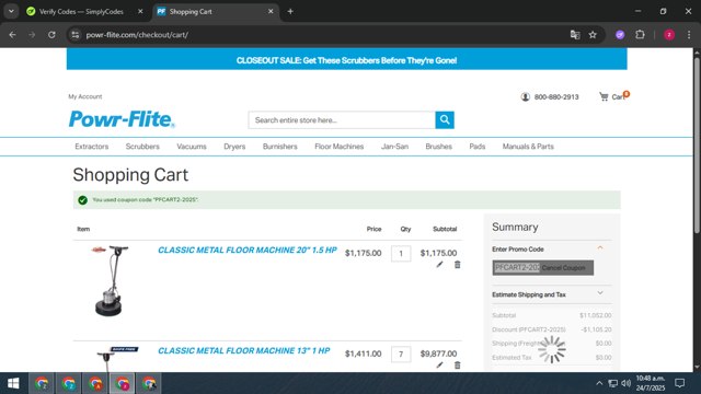 Powr Flite checkout page showing Powr Flite discount code box | Screenshot taken by SimplyCodes community member on Jul 24, 2025