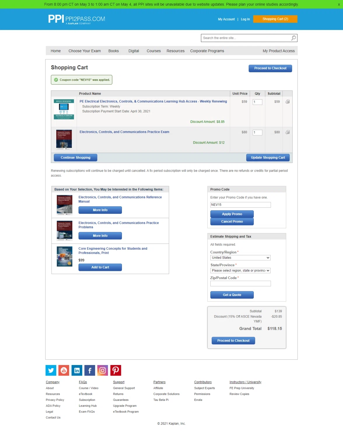 PPI checkout page showing PPI promo code box | Screenshot taken by SimplyCodes community member on Apr 30, 2021