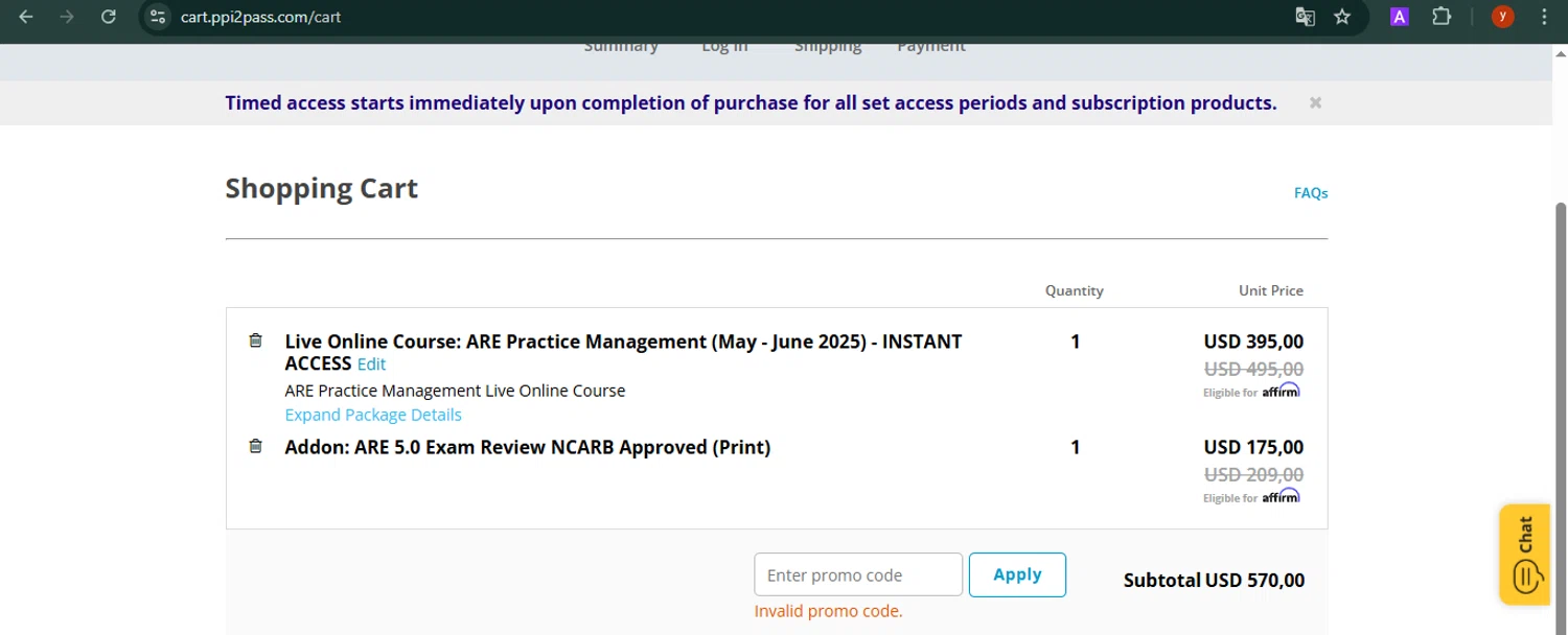 PPI promo code screenshot showing code SUN21 applied at PPI checkout page. Uploaded by SimplyCodes community member CrownTiger7501 on Mar 22, 2025