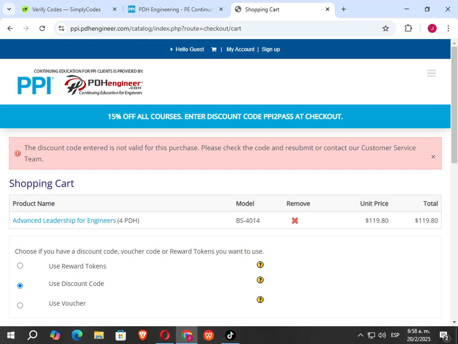 PPI promo code screenshot showing code PPlSEM17 applied at PPI checkout page. Uploaded by SimplyCodes community member vergil_lains on Feb 20, 2025