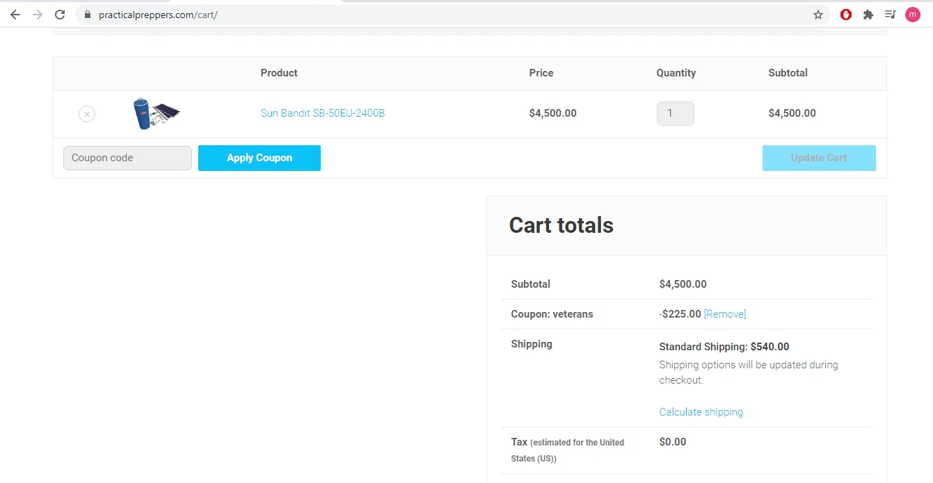 Practical Preppers checkout page showing Practical Preppers promo code box | Screenshot taken by SimplyCodes community member on Nov 11, 2020