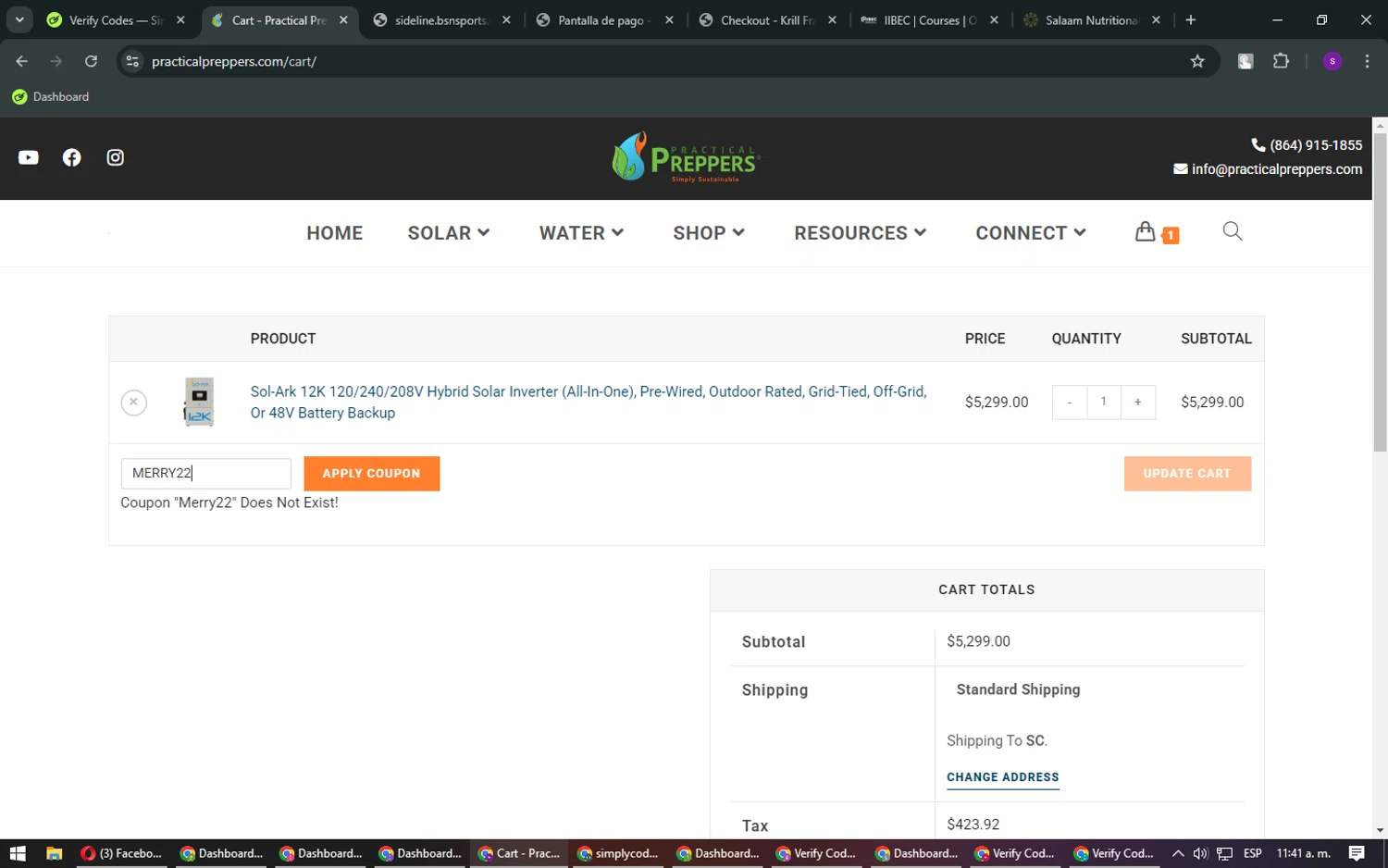 Practical Preppers promo code screenshot showing code MERRY22 applied at Practical Preppers checkout page. Uploaded by SimplyCodes community member FrugalLegend5728 on Jan 17, 2025