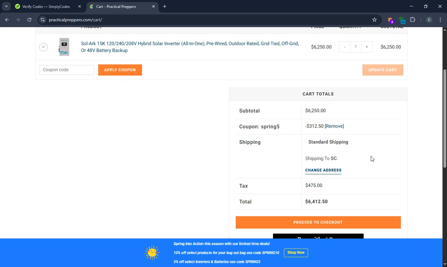 Practical Preppers checkout page showing Practical Preppers promo code box | Screenshot taken by SimplyCodes community member on Apr 3, 2025