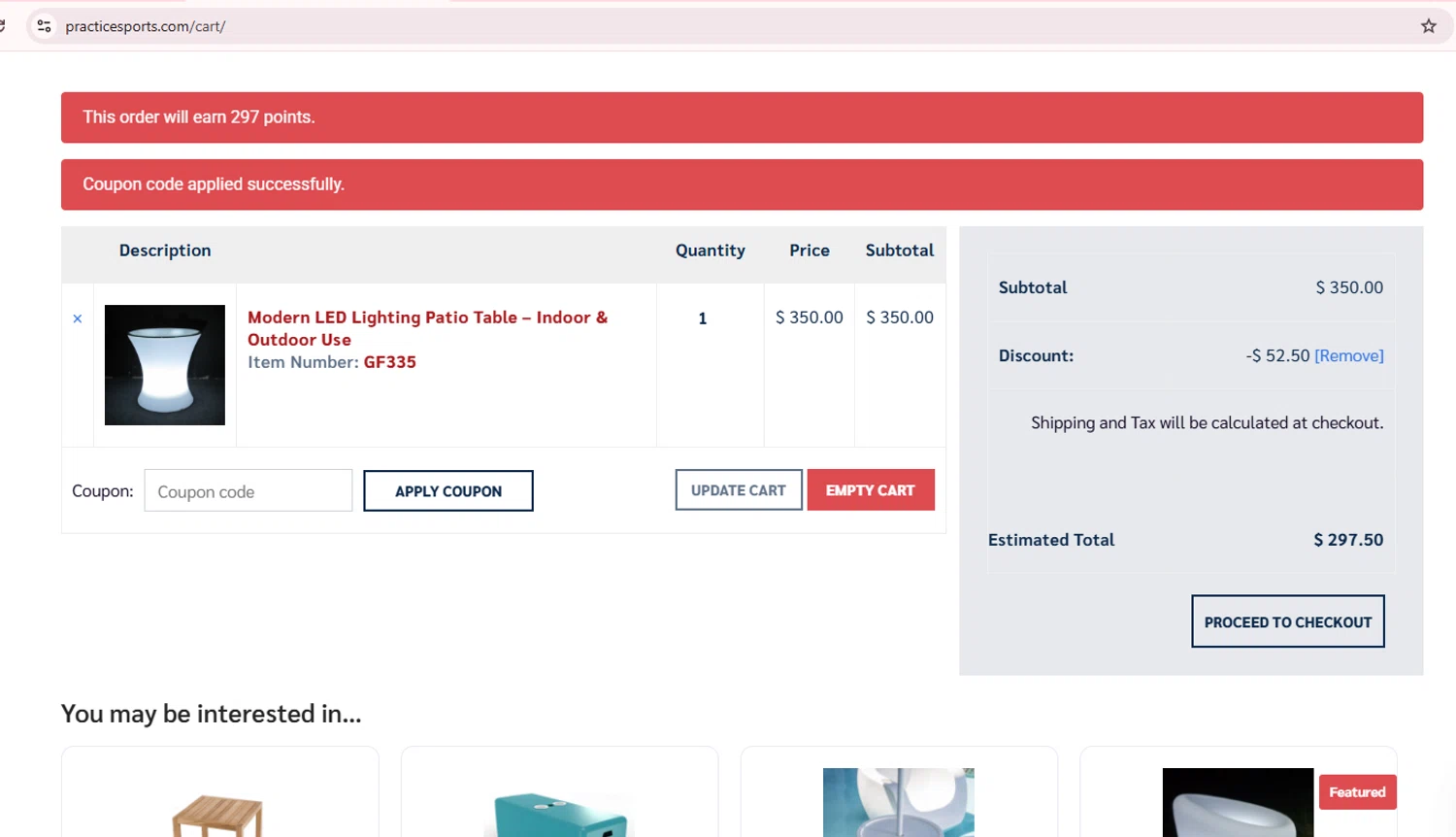 Practice Sports coupon code screenshot showing code feature15 applied at Practice Sports checkout page. Uploaded by SimplyCodes community member Teamgorila on Sep 14, 2025