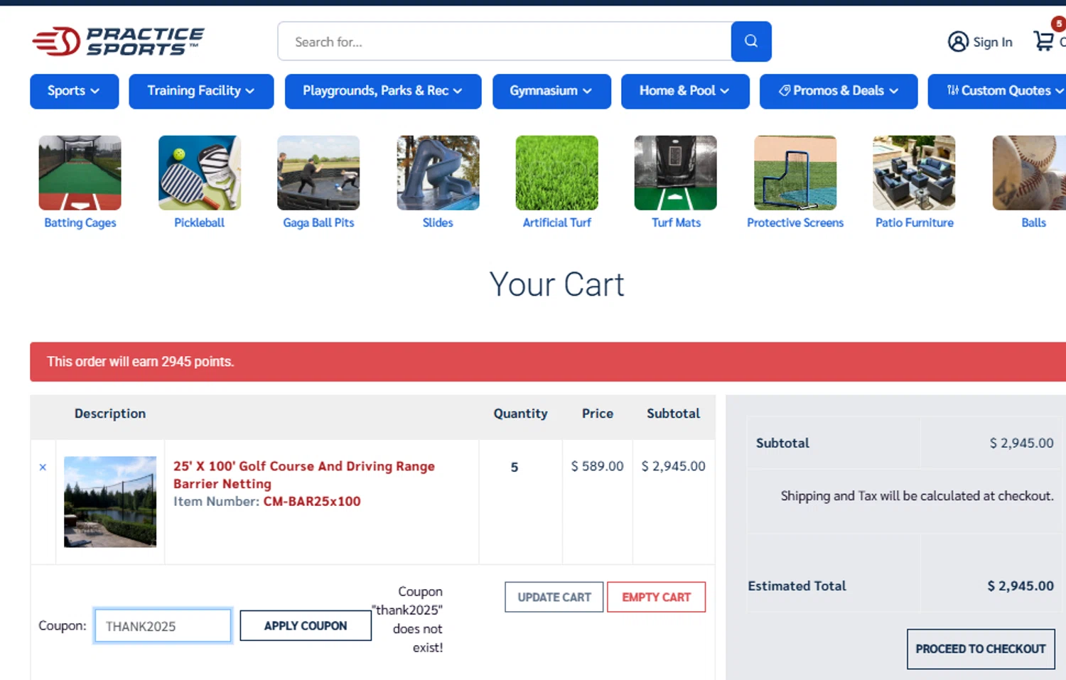 Practice Sports coupon code screenshot showing code THANK2025 applied at Practice Sports checkout page. Uploaded by SimplyCodes community member peachee on Nov 7, 2025