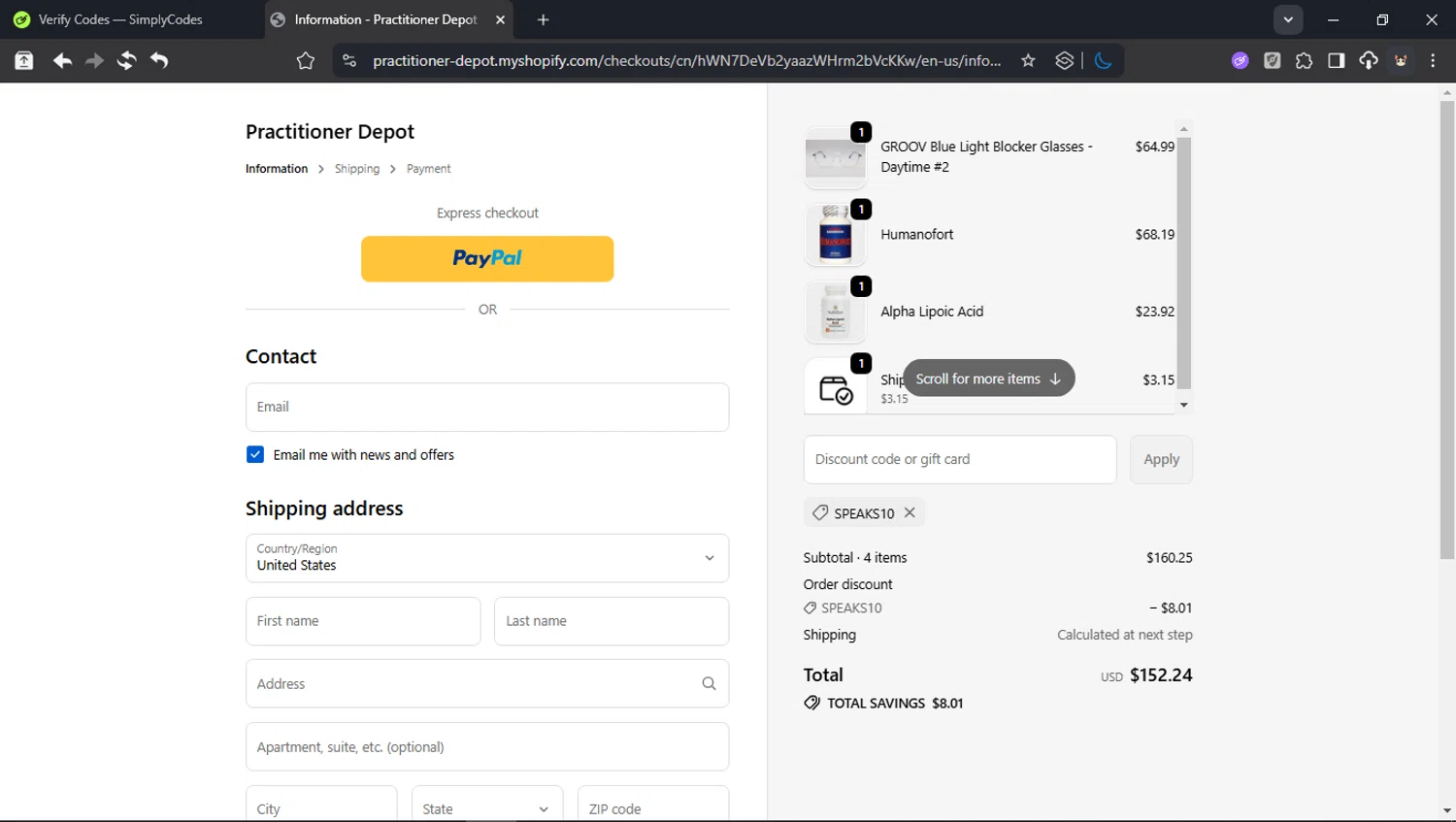 Practitioner Depot checkout page showing Practitioner Depot promo code box | Screenshot taken by SimplyCodes community member on Jan 4, 2026