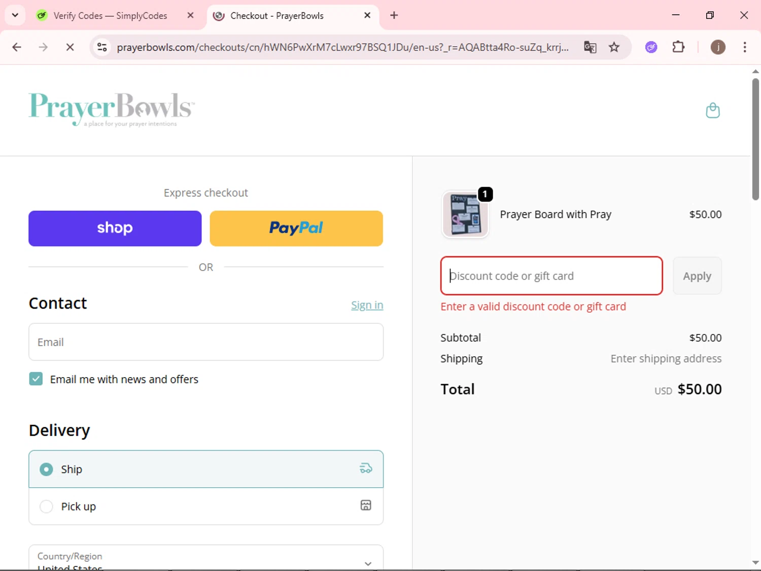 PrayerBowls promo code screenshot showing code PONDER applied at PrayerBowls checkout page. Uploaded by SimplyCodes community member xcvcxvsave on Dec 14, 2025