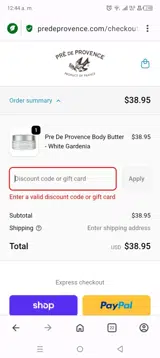 Pré de Provence coupon verification screenshot